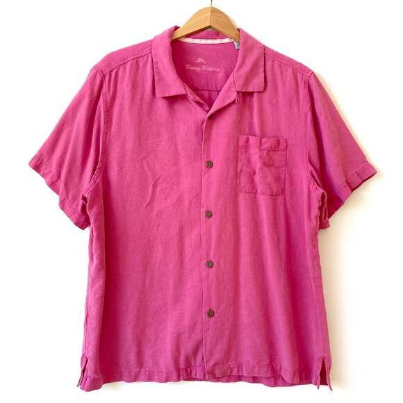 Tommy Bahama Mens Tropic Isles Silk Camp Shirt Size XL Pink Short Sleeve Resort - Picture 1 of 13